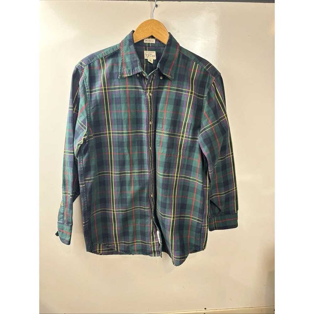 J Crew Green Plaid Dress Shirt Plaid Long Sleeve Button Up Men's Sz M Cotton